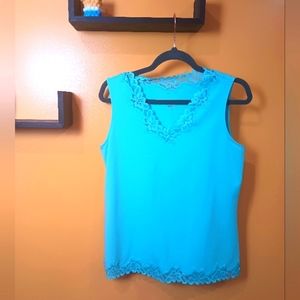 Coldwater Creek Powder Blue Teal  Floral Lace Tank Top Size M 10-12